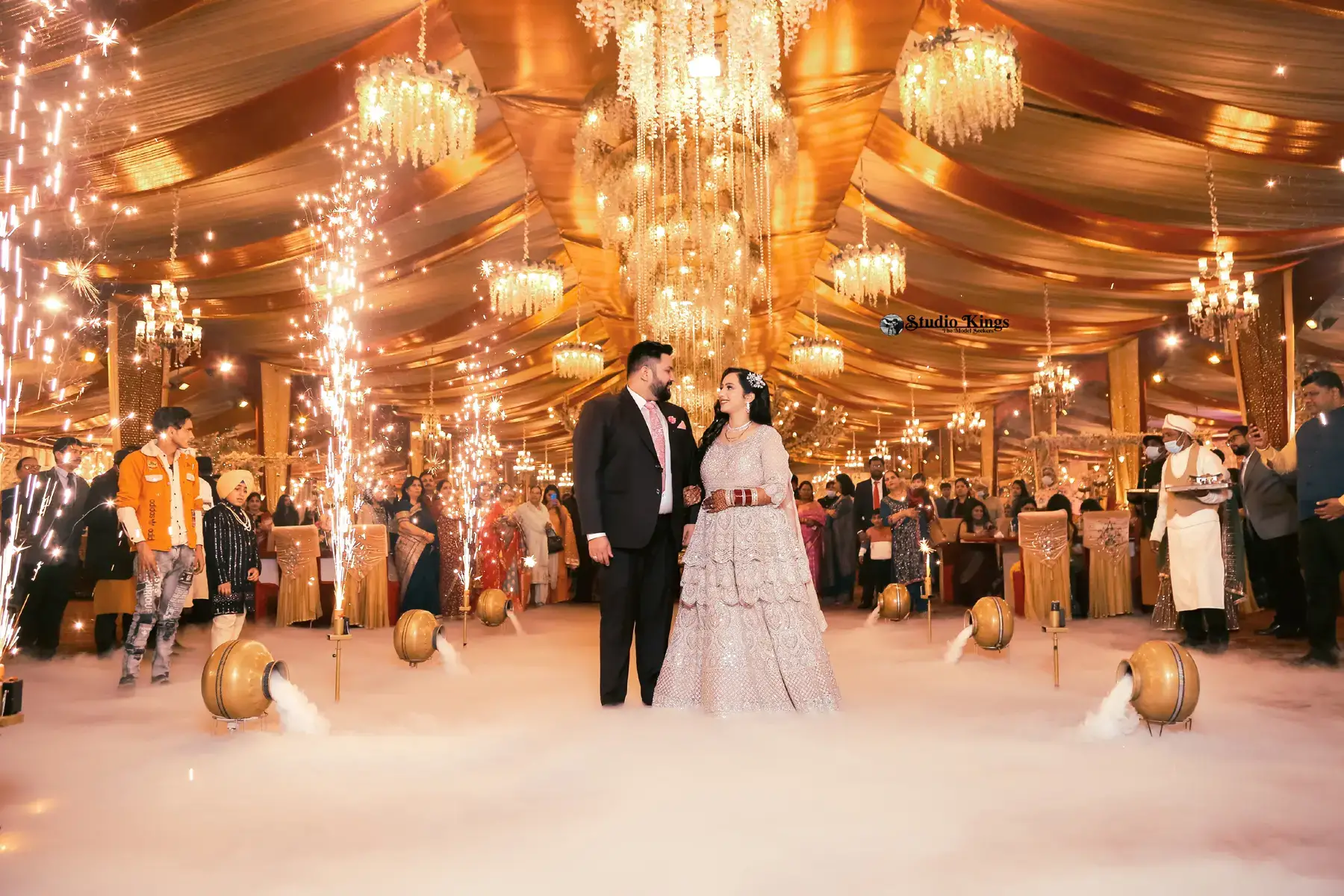 Experience the grandeur and majesty of the couple's arrival at their wedding. Studio Kings Best Wedding Photographer in Chandigarh captures the regal aura and anticipation that mark this extraordinary moment.